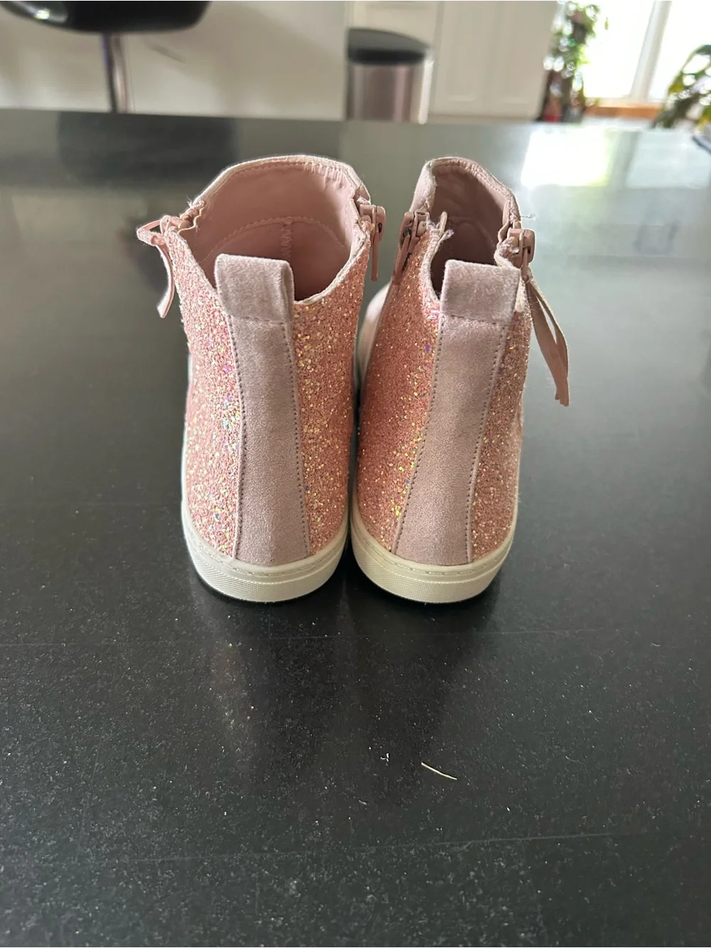 Kids Pink Glitter Back High-Top Sneaker Boots